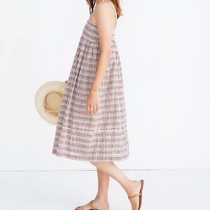 Madewell Scalloped Plaid Gingham Cotton Midi Dress in Rainbow XS 2